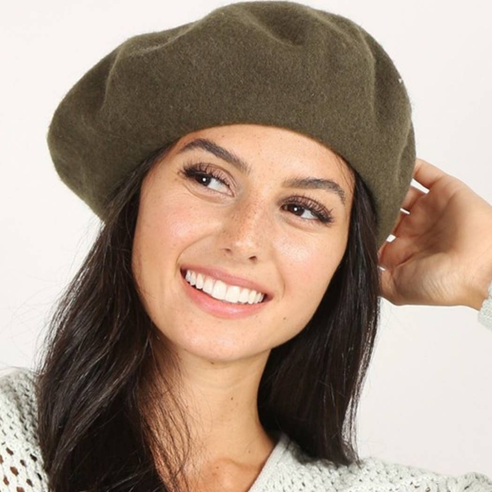 Classic Wool French Beret Hat Olive Ivory Burgandy Navy